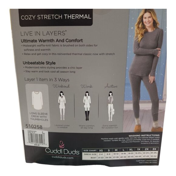 Cuddl Duds Womens Long Sleeve Crew Cozy Stretch Thermal Small Plaid Green - Picture 6 of 8